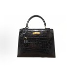 HERMES Kelly 25 Gold buckle Kelly Bag single-shoulder handbag 25 Women\'s style 89 Noir Black